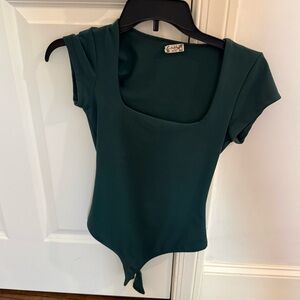Free People Women’s Dark Green Square Neck Bodysuit